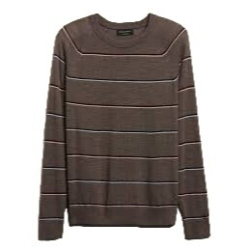 Banana Republic Sweater Mens Large Brown Striped Merino Wool Crew Neck Pullover